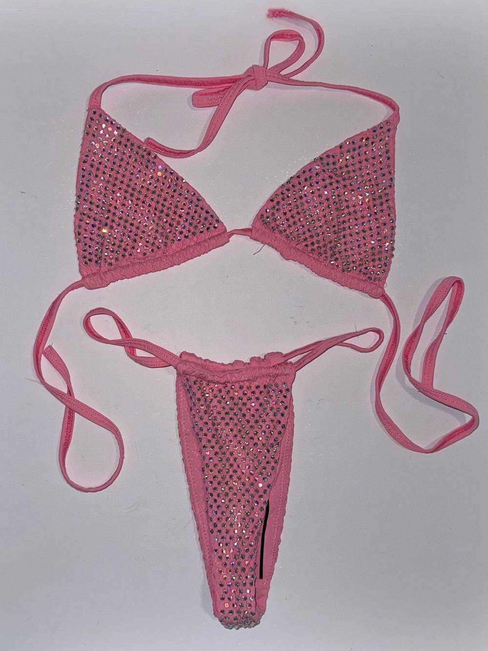 Pink Rhinestone Triangle Bikini Set